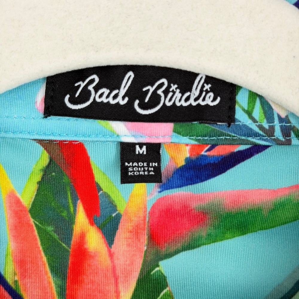 Bad Birdie Sleeveless Golf Polo Women Medium Turquoise Tropical Floral Hawaiian - Picture 3 of 6